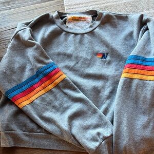 Aviator Nation Gray Crewneck with Colorful Stripes
